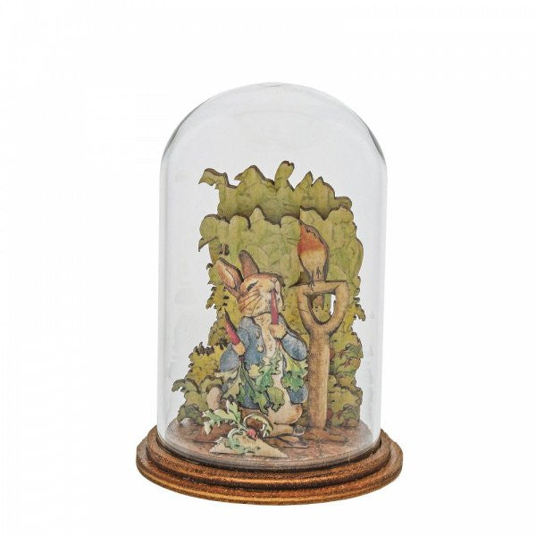 Showcasing Beatrix Potter’s Peter Rabbit with Radishes Wooden Figurine, this eco-friendly display features the beloved rabbit in a blue jacket amid green foliage, capturing classic charm on a wooden base.