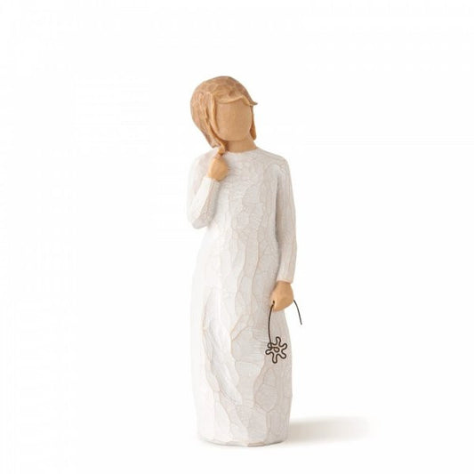 Willow Tree Remember Figurine depicting a girl holding a wire flower