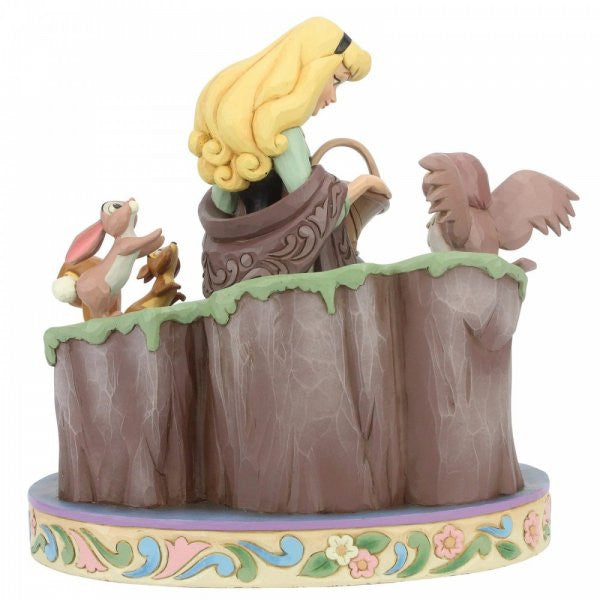 Disney Traditions Sleeping Beauty on a log with forest animals figurine