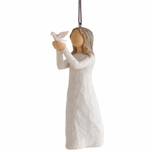 Willow Tree Soar Hanging Ornament Christmas Decoration showing a girl holding a bird