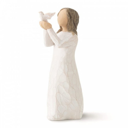 Willow Tree Soar Figurine showing a girl holding a bird