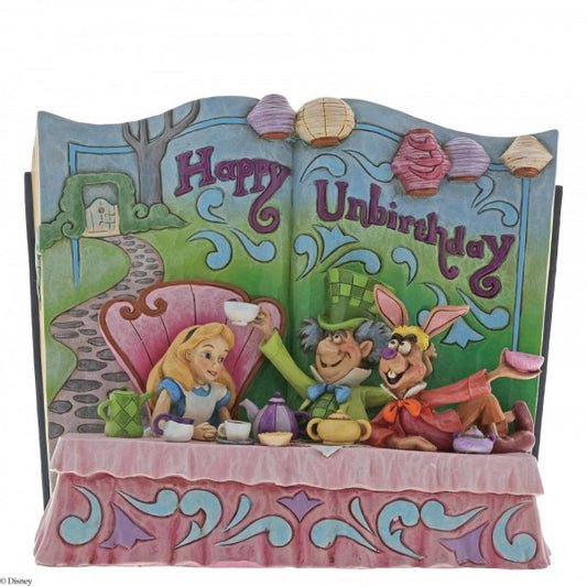Disney Traditions Storybook figurine depicting Alice in Wonderland with all her friends at a tea party