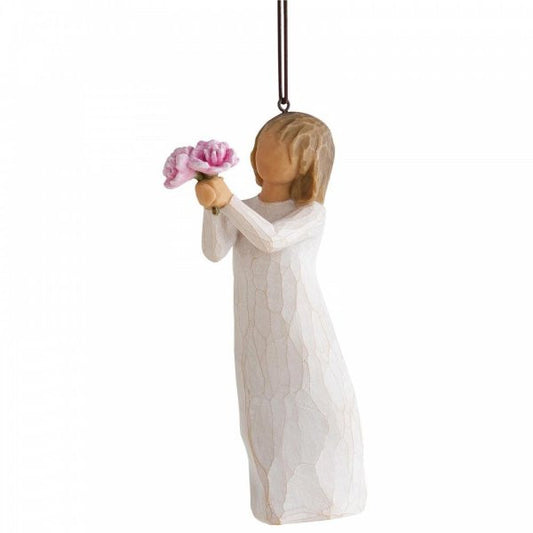 Willow Tree Thank You Hanging Ornament Christmas Decoration of a girl holding flowers