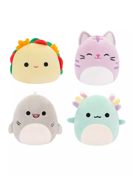 The Squishmallows 4 Pack of Micromallows includes Irina, Tabitha, Tex, and Gordon plush toys, each with cute smiles and soft round bodies, displayed together in a delightful two-by-two grid.