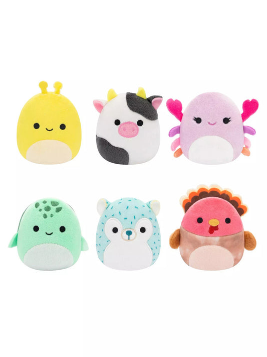 This Squishmallows 6 Pack of Micromallows includes Cailey, Hasani, Connor, Zarina, Gavi, and Cole—adorable plush toys with classic Squishmallows smiles by the Original Squishmallows brand.