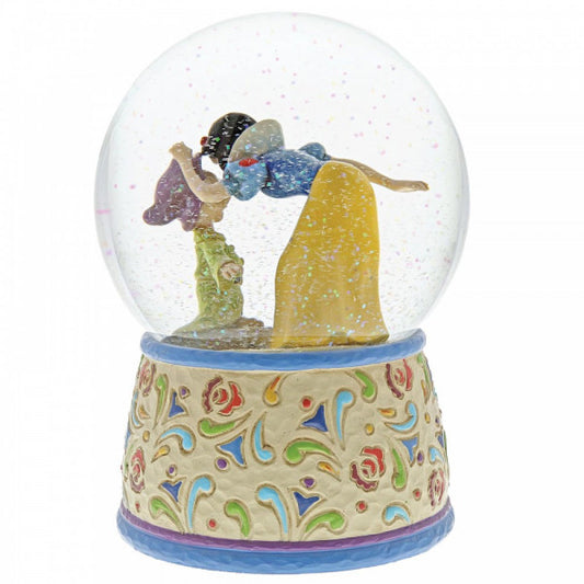 Disney Traditions Snow White kissing Dopey in a waterball figurine