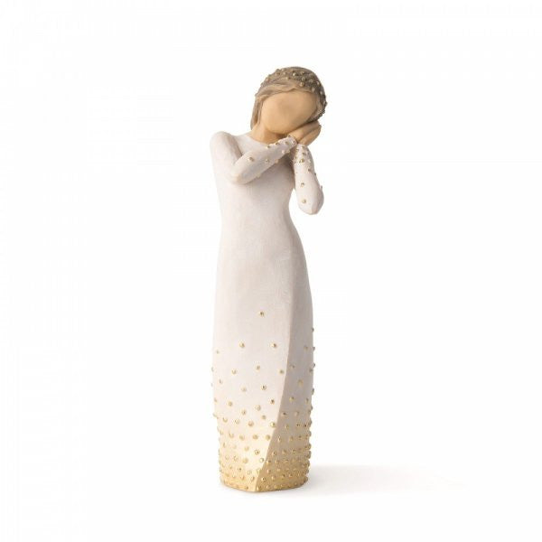 Willow Tree Wishing Figurine showing a girl in a white and gold dress