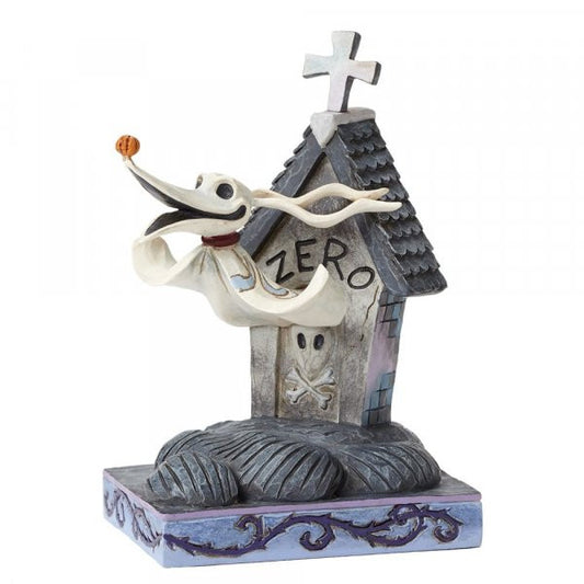Disney Traditions Zero from Nightmare Before Christmas emerges from his graveyard dog house figurine