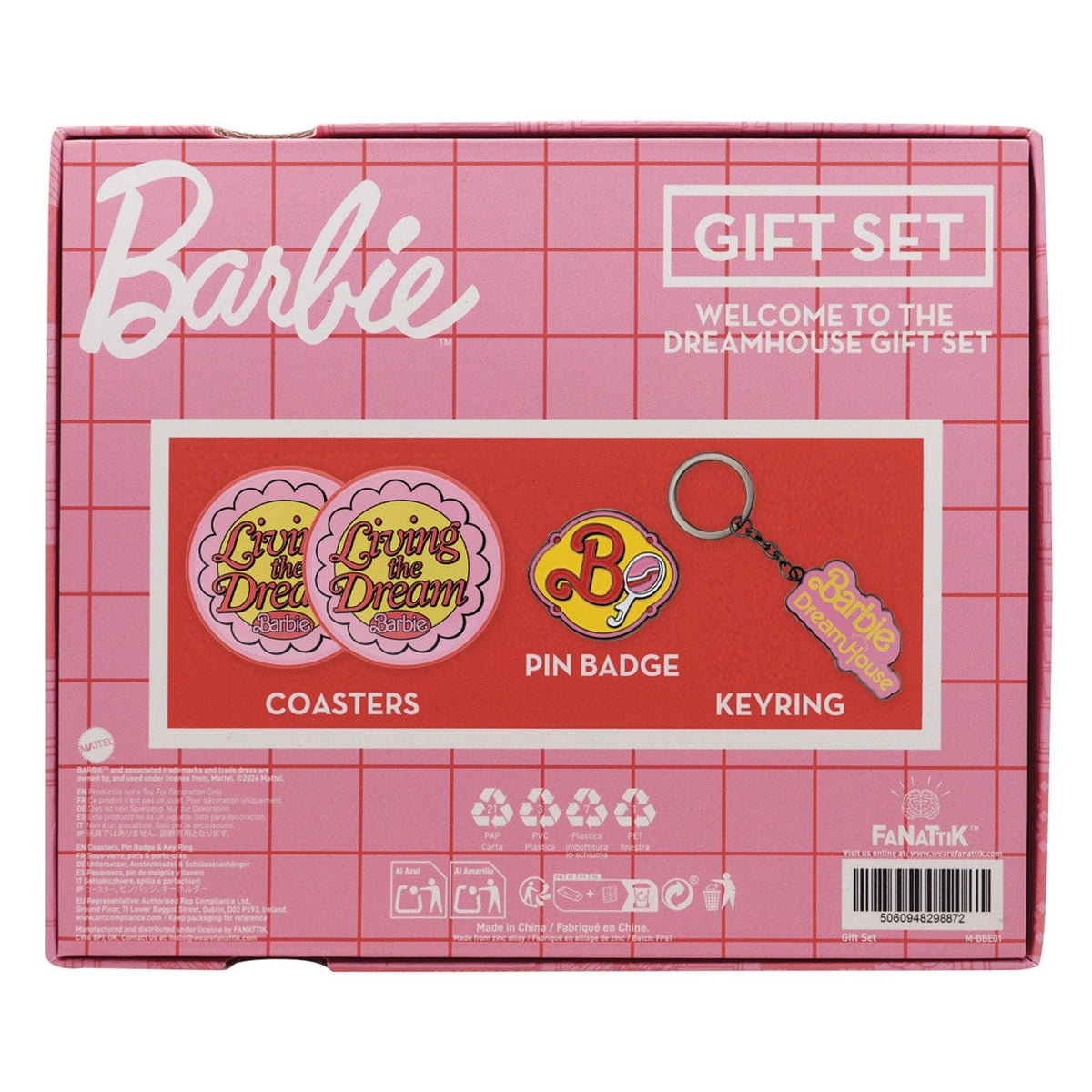 Barbie Collectibles Gift Set Coasters, Pin Badge & Key Ring