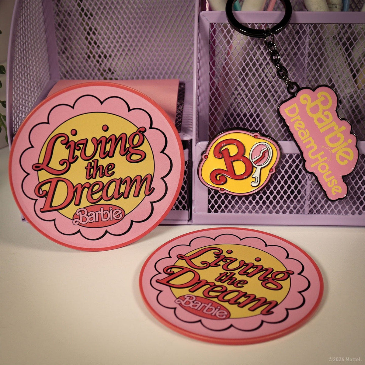 Barbie Collectibles Gift Set Coasters, Pin Badge & Key Ring