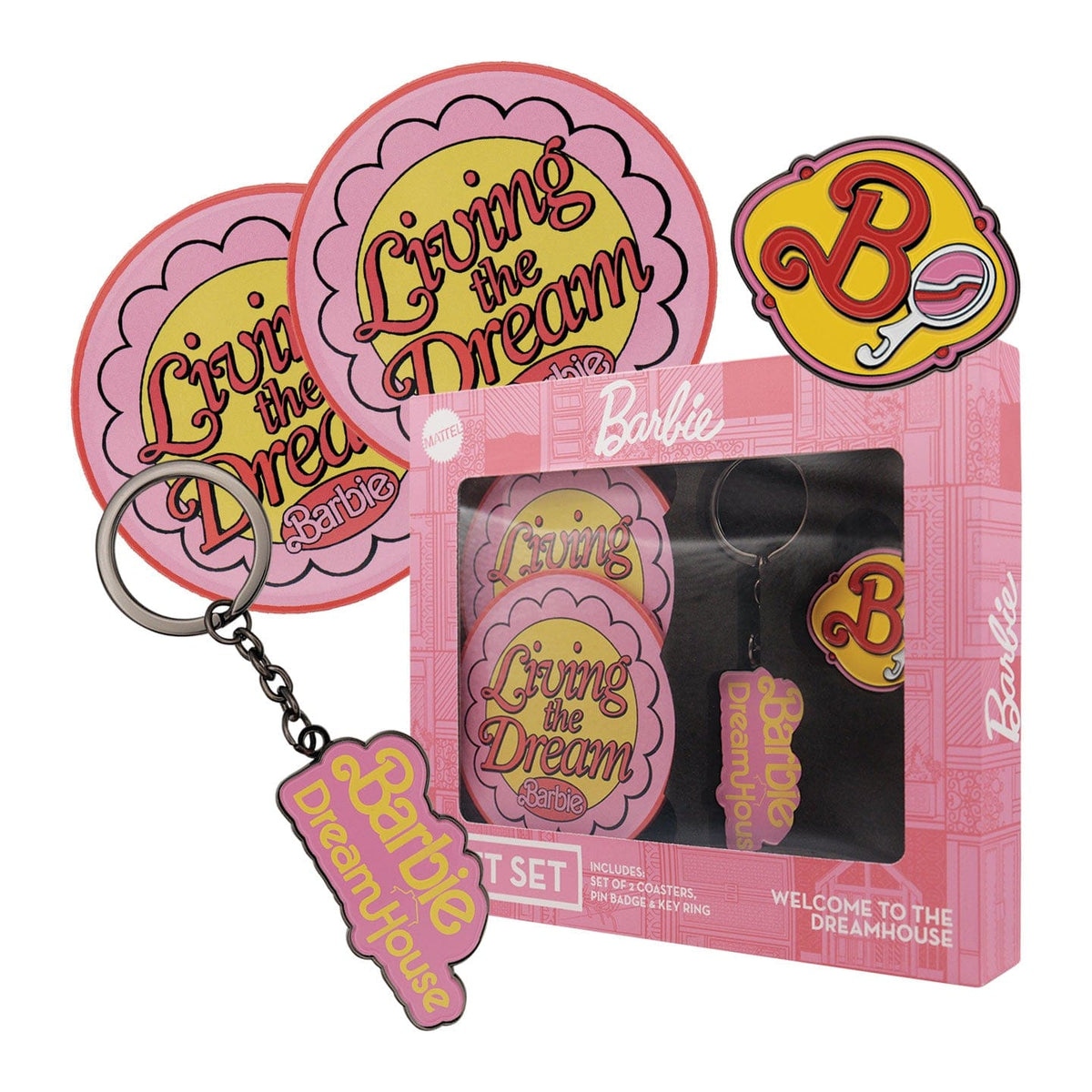 Barbie Collectibles Gift Set Coasters, Pin Badge & Key Ring