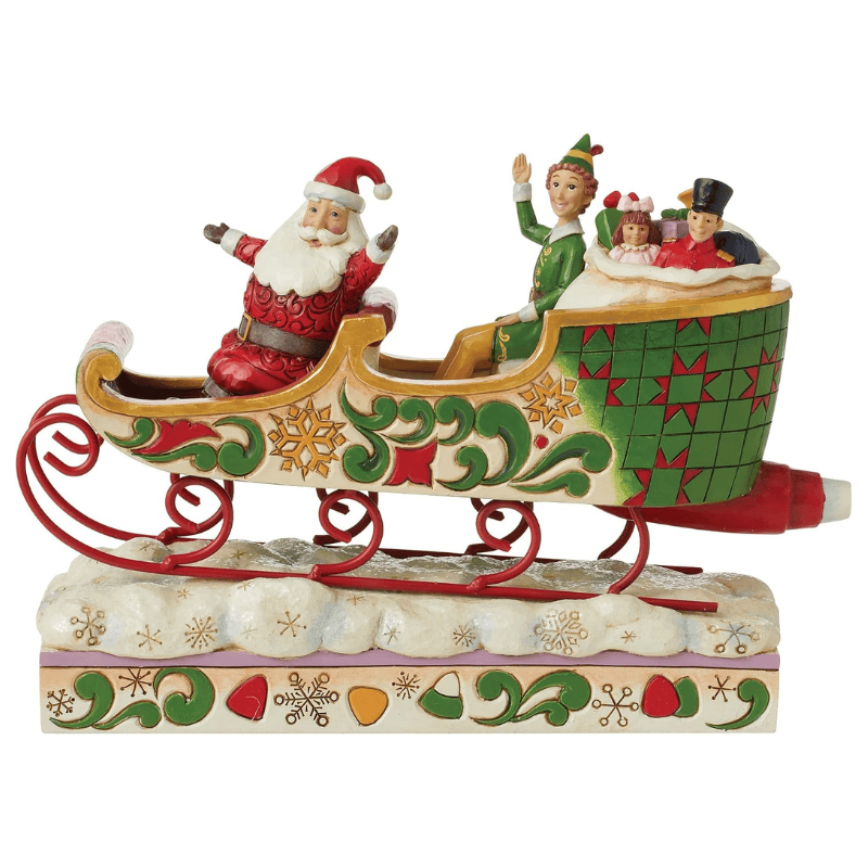 Buddy Elf and Santa Spreading Christmas Cheer (Sleigh Figurine) By Jim Shore 6013938