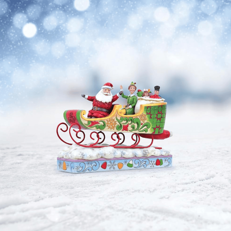 Buddy Elf and Santa Spreading Christmas Cheer (Sleigh Figurine) By Jim Shore 6013938