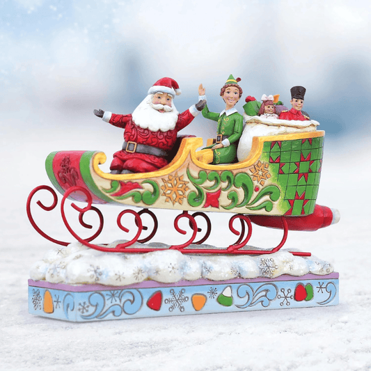Buddy Elf and Santa Spreading Christmas Cheer (Sleigh Figurine) By Jim Shore 6013938