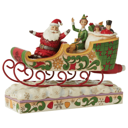 Buddy Elf and Santa Spreading Christmas Cheer (Sleigh Figurine) By Jim Shore 6013938