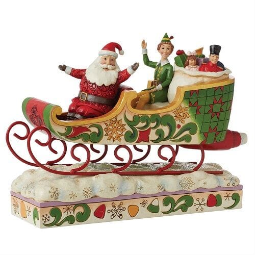 DAMAGED BOX - Buddy Elf and Santa Spreading Christmas Cheer (Sleigh Figurine) By Jim Shore