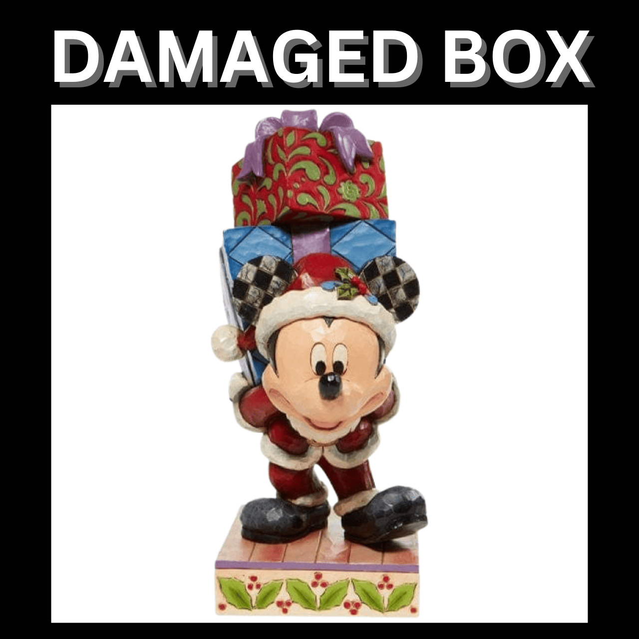 DAMAGED BOX - Disney Traditions Here Comes Old St. Mick - Mickey Carrying Gifts Figurine