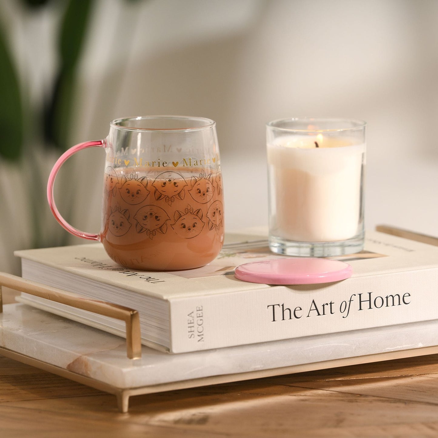 Disney Classic Collectable Glass Mug With Lid - Marie Aristocats