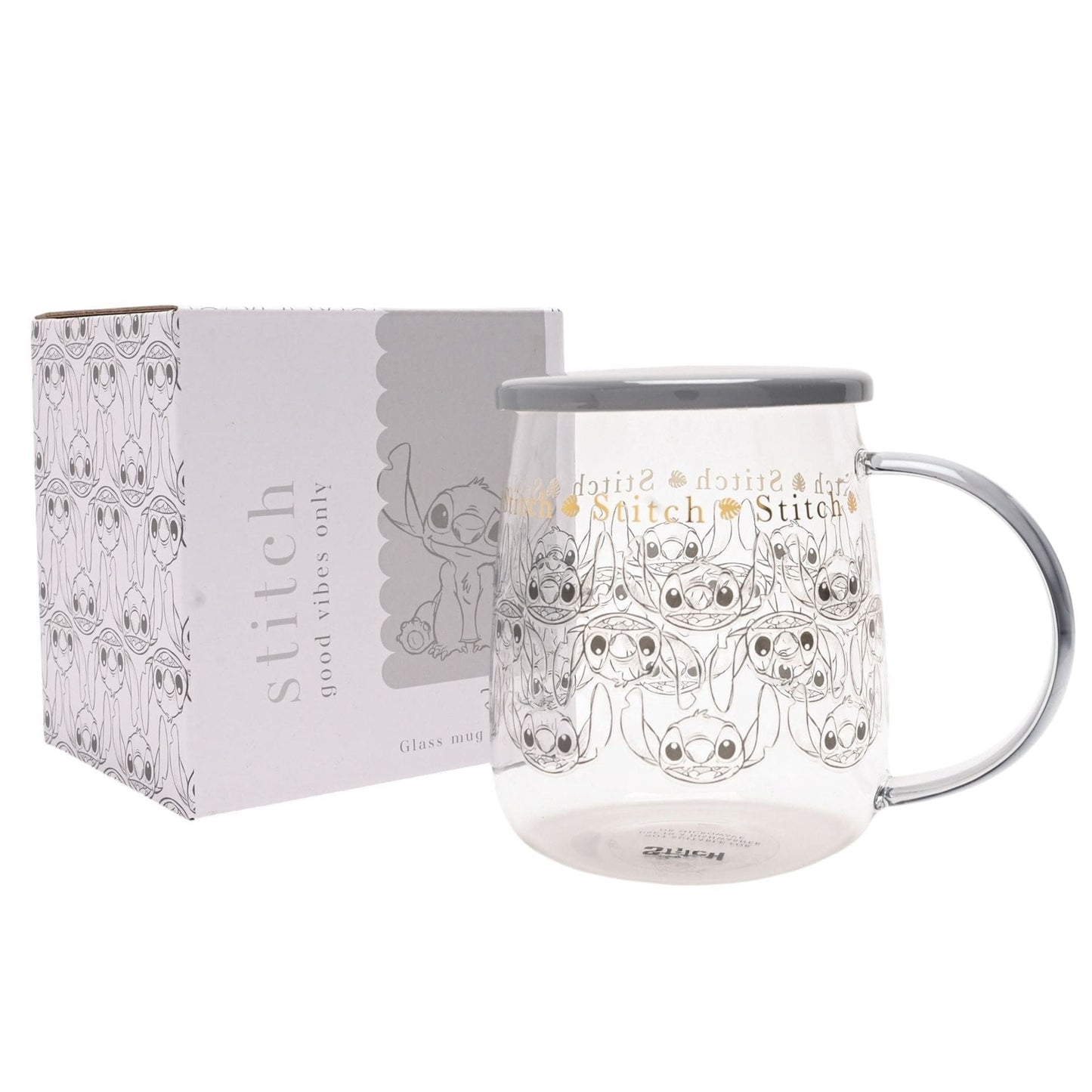 Disney Classic Collectable Glass Mug With Lid - Stitch Lilo & Stitch