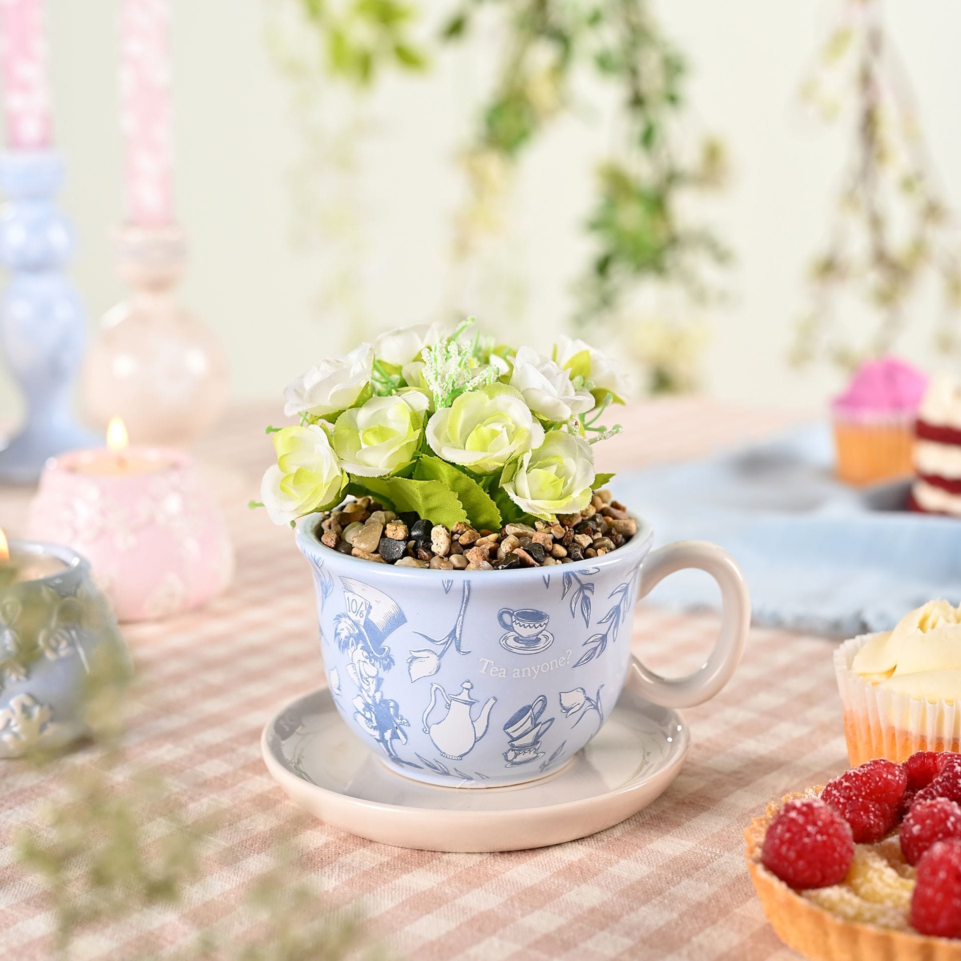 Disney How Alice in Wonderland Teacup Planter with Faux Plant
