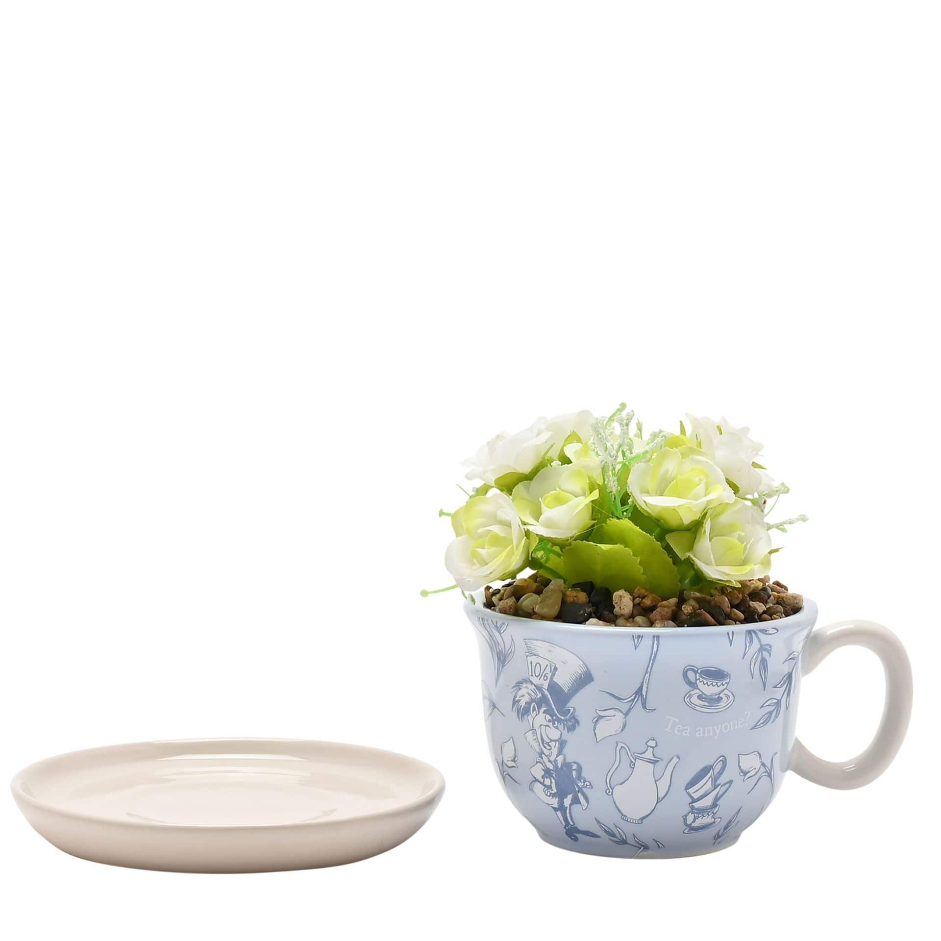 Disney How Alice in Wonderland Teacup Planter with Faux Plant