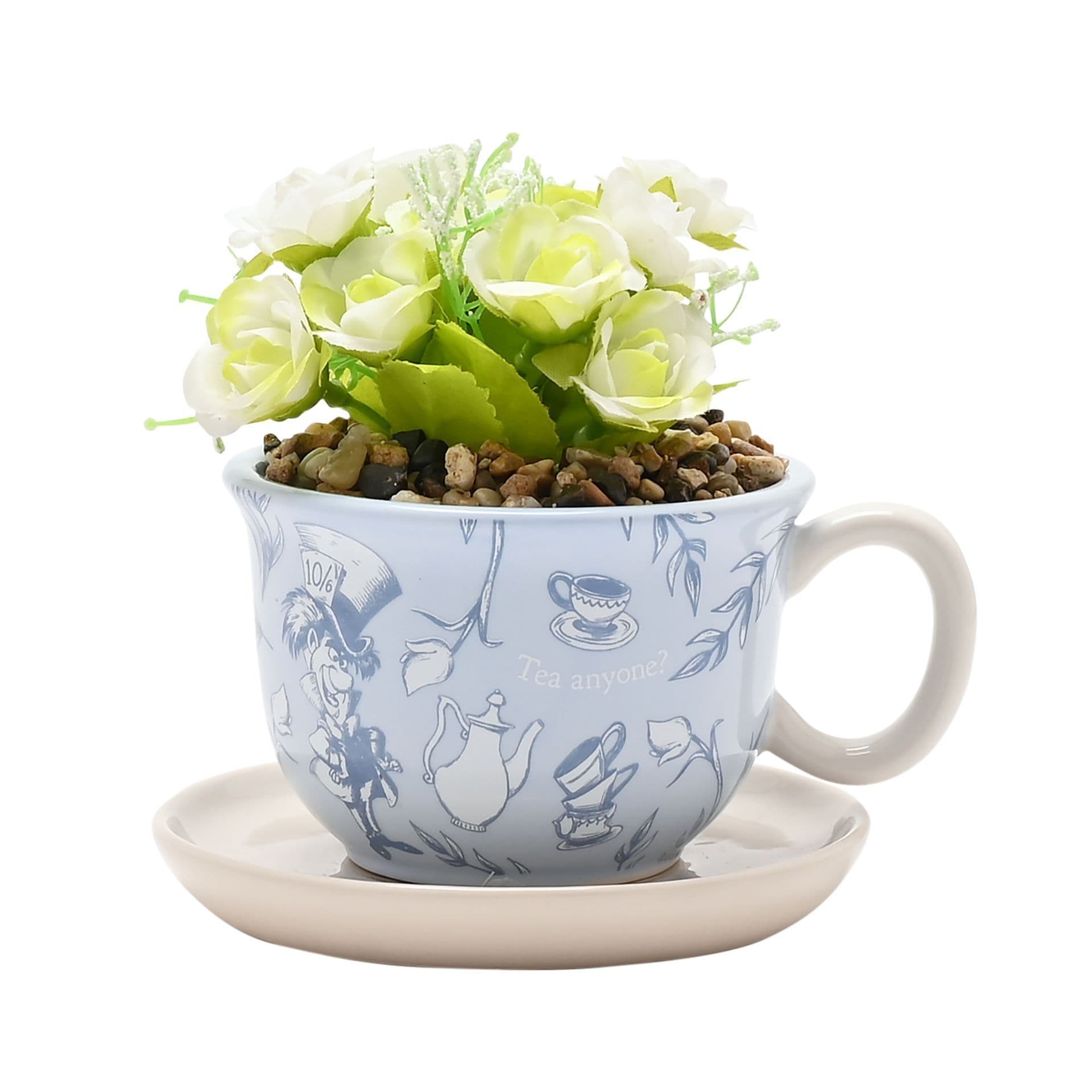 Disney How Alice in Wonderland Teacup Planter with Faux Plant