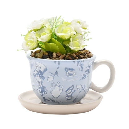 Disney How Alice in Wonderland Teacup Planter with Faux Plant