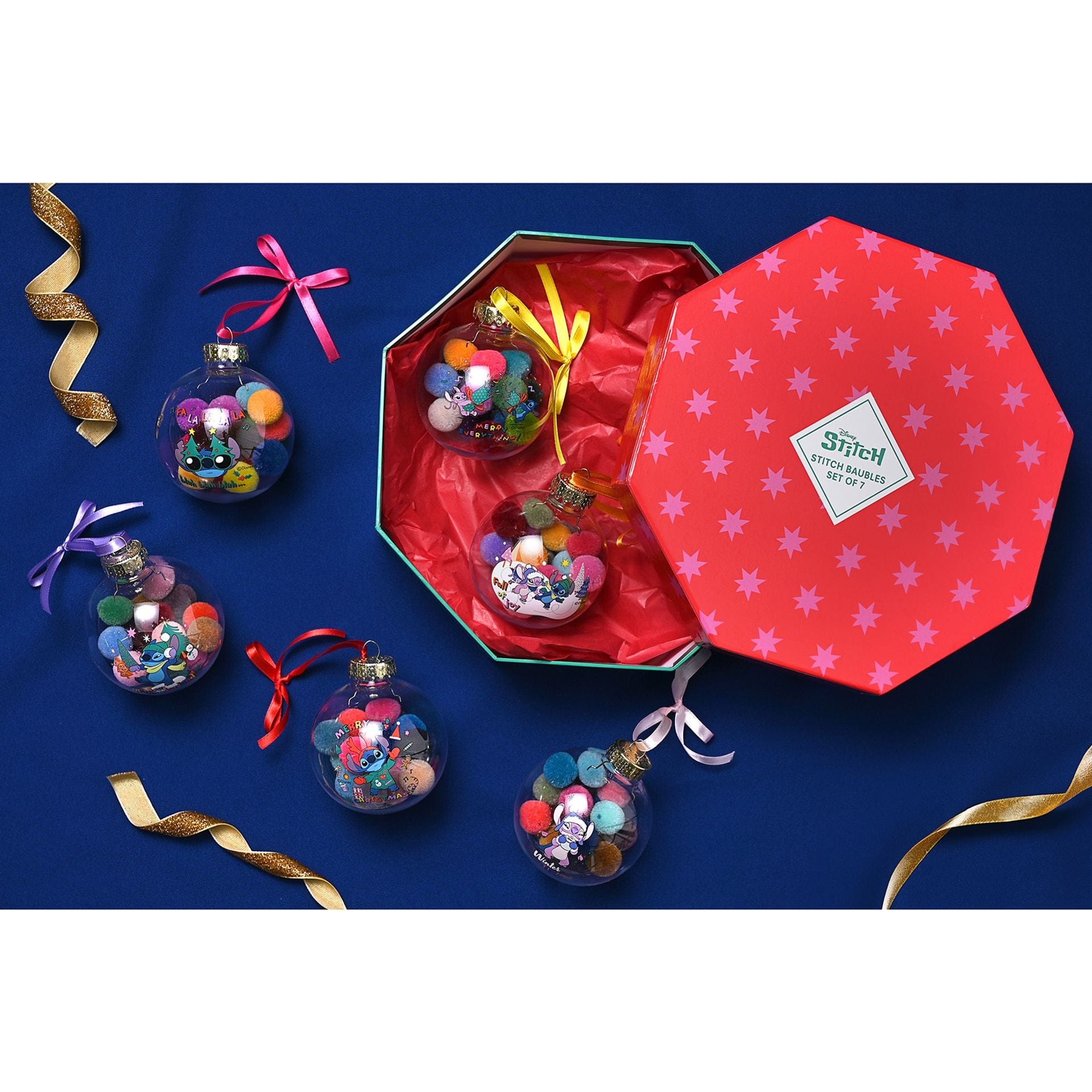 Disney Icons And Villains Set of 7 Baubles with Pom Poms Lilo & Stitch