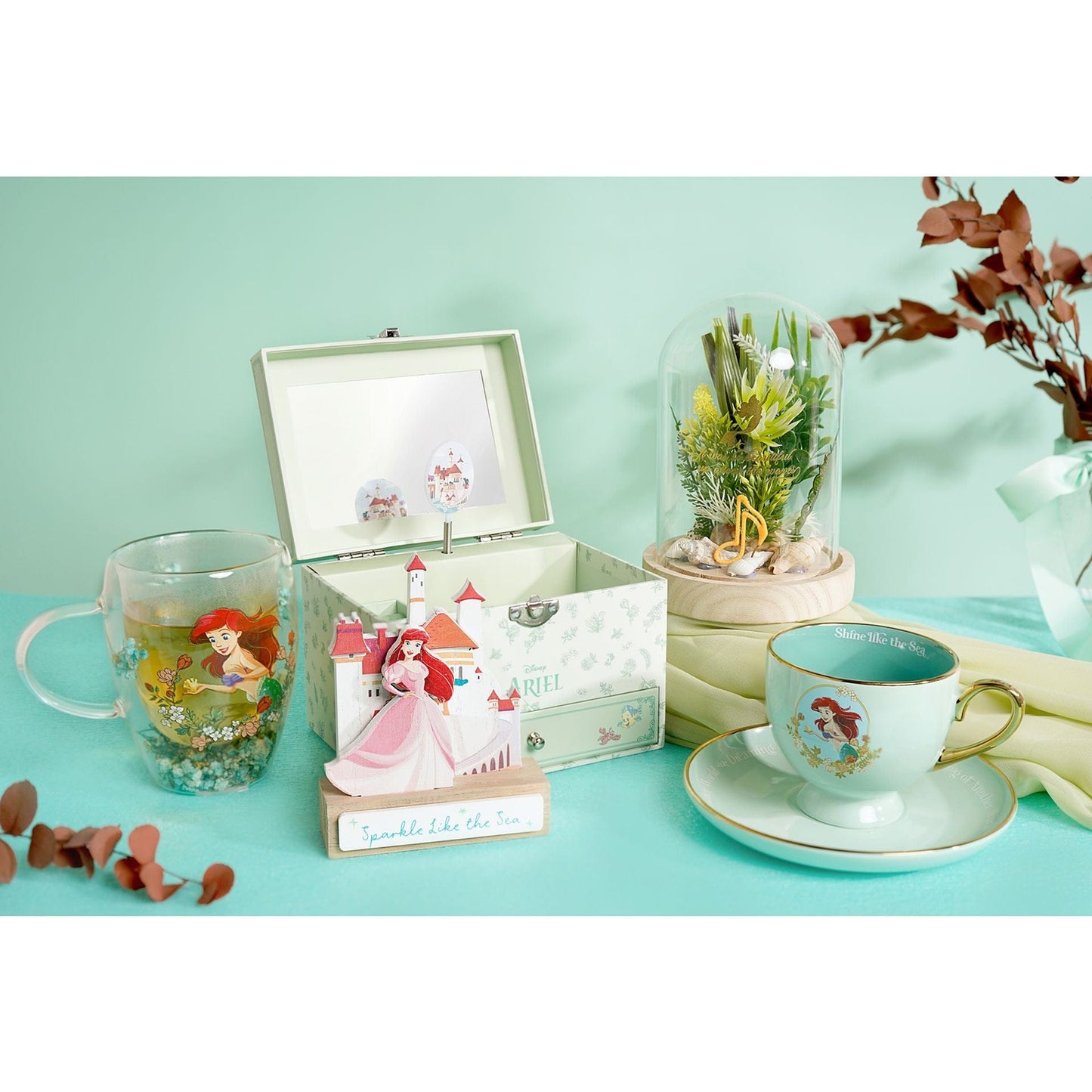 Disney Pastel Princess Floral Decorative Glass Mug - Ariel The Little Mermaid