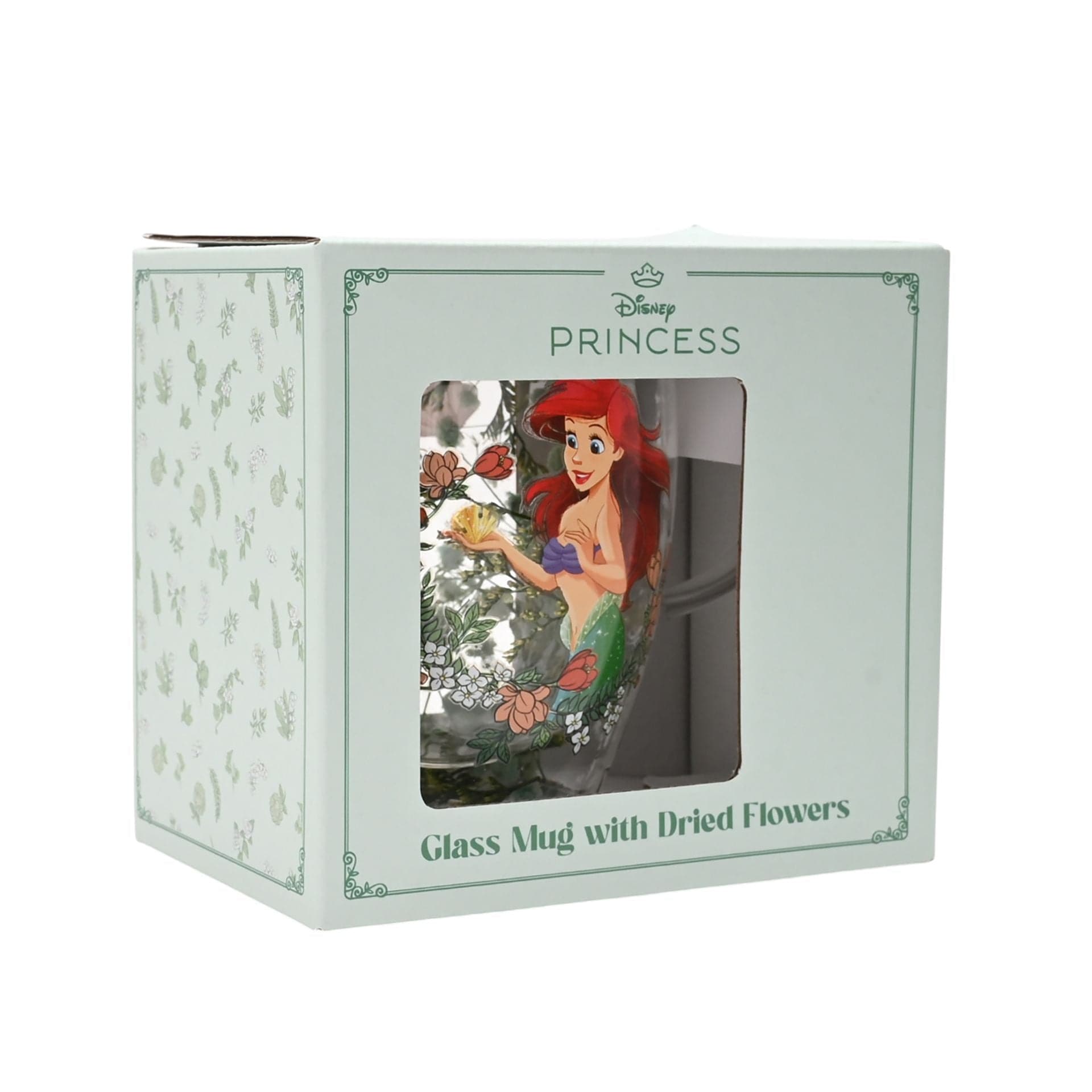 Disney Pastel Princess Floral Decorative Glass Mug - Ariel The Little Mermaid