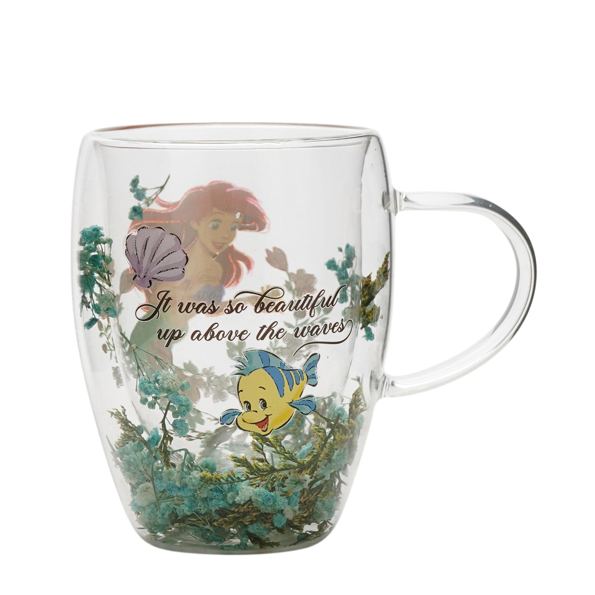 Disney Pastel Princess Floral Decorative Glass Mug - Ariel The Little Mermaid