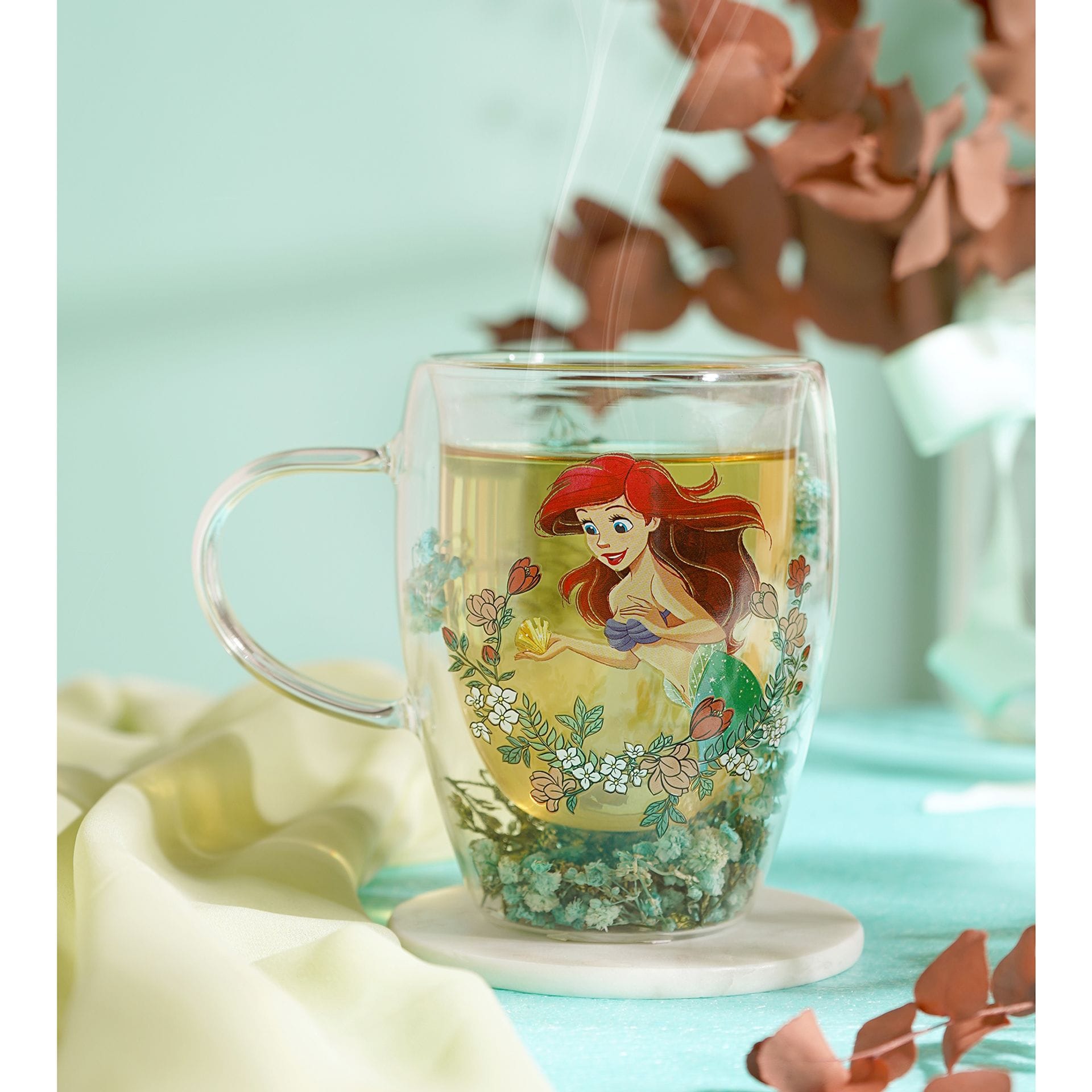 Disney Pastel Princess Floral Decorative Glass Mug - Ariel The Little Mermaid