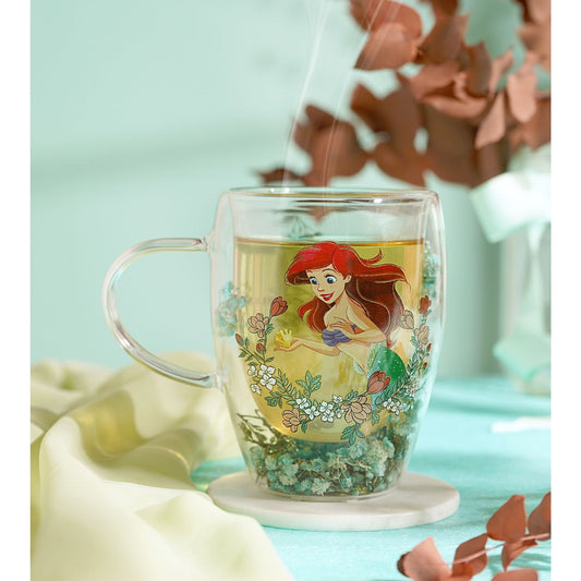 Disney Pastel Princess Floral Decorative Glass Mug - Ariel The Little Mermaid