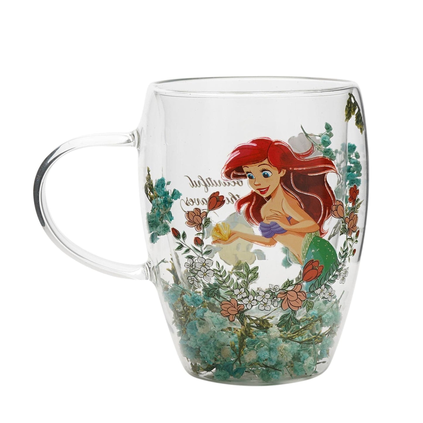 Disney Pastel Princess Floral Decorative Glass Mug - Ariel The Little Mermaid