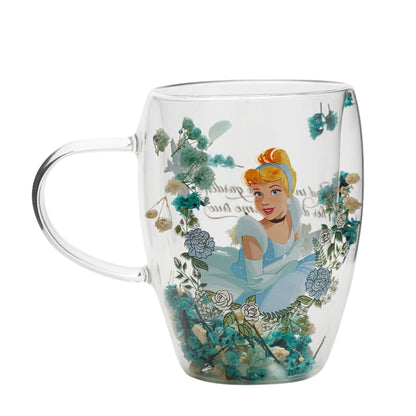 Disney Pastel Princess Floral Decorative Glass Mug - Cinderella