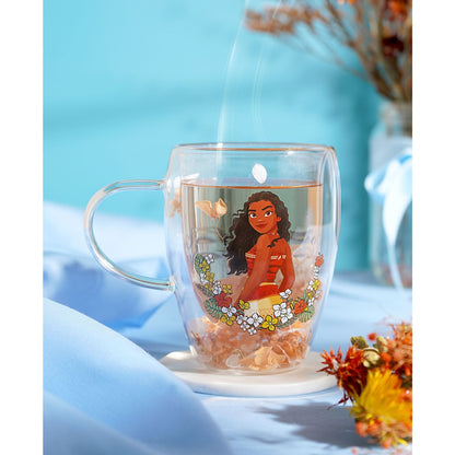 Disney Pastel Princess Floral Decorative Glass Mug - Moana