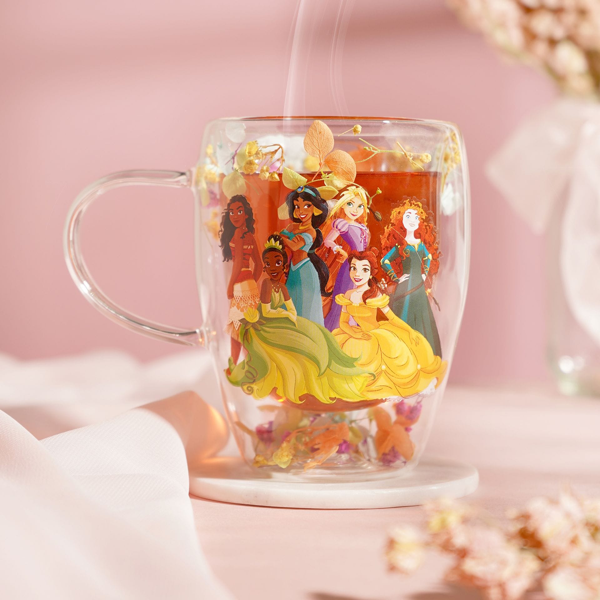 Disney Pastel Princess Floral Decorative Glass Mug - Multi Princess