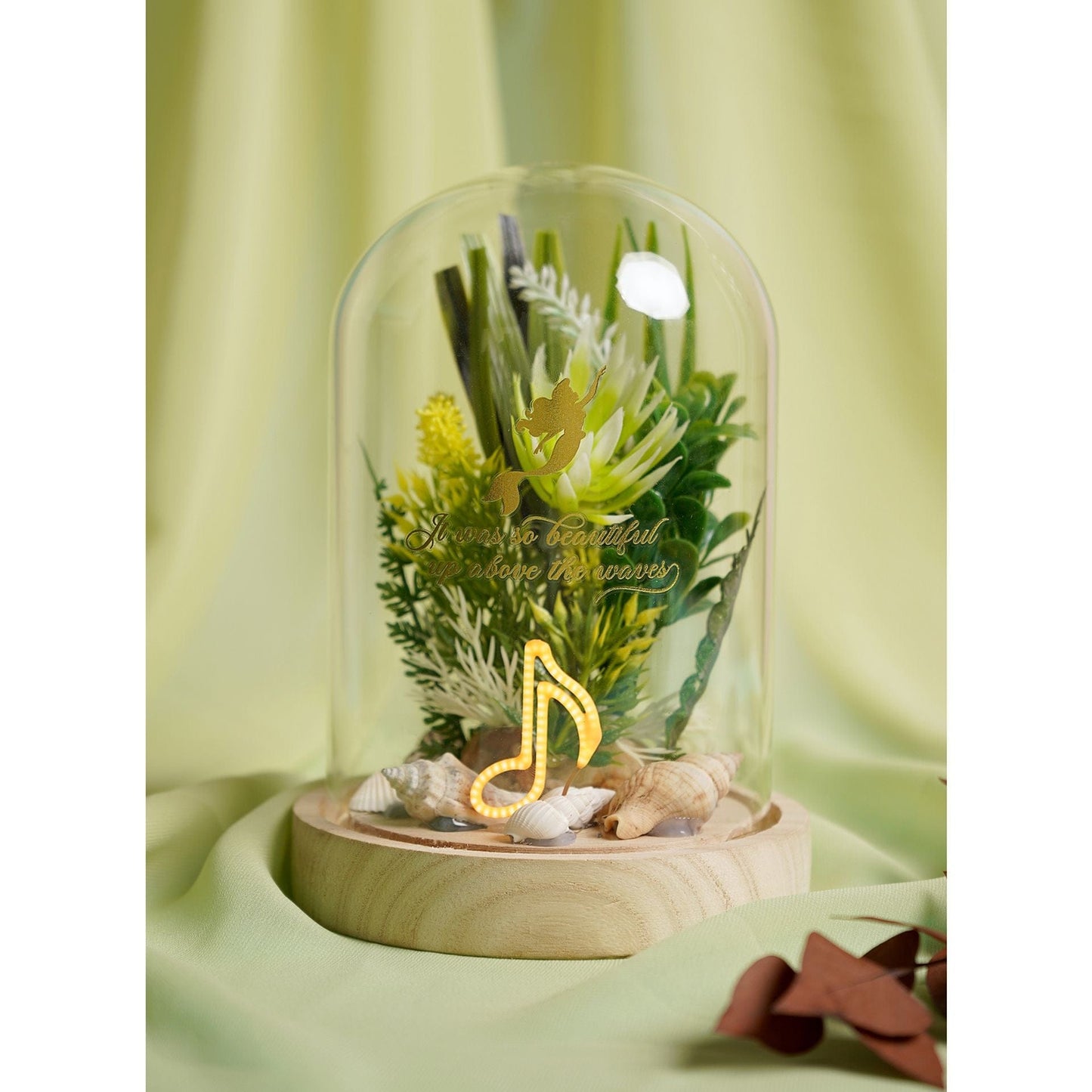 Disney Pastel Princess Florals In A Cloche With Neon Light - Ariel The Little Mermaid