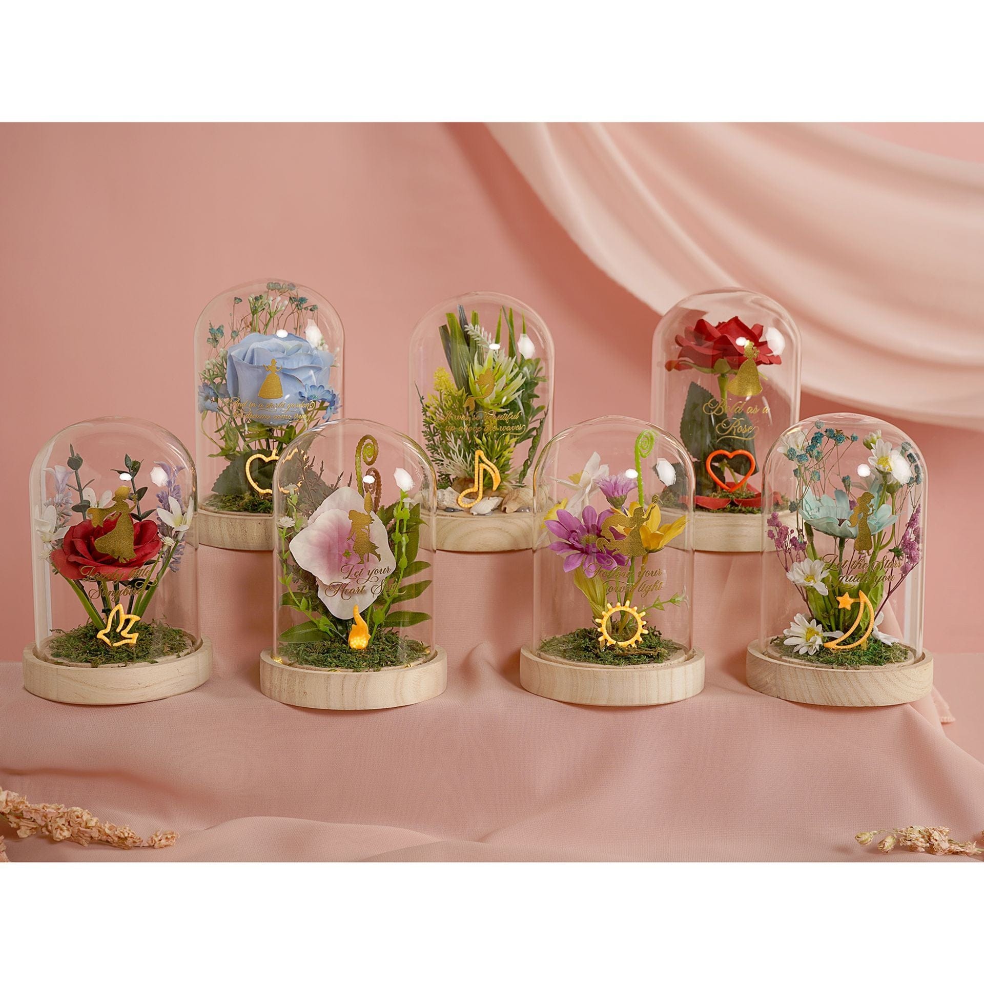 Disney Pastel Princess Florals In A Cloche With Neon Light - Belle Beauty And the Beast