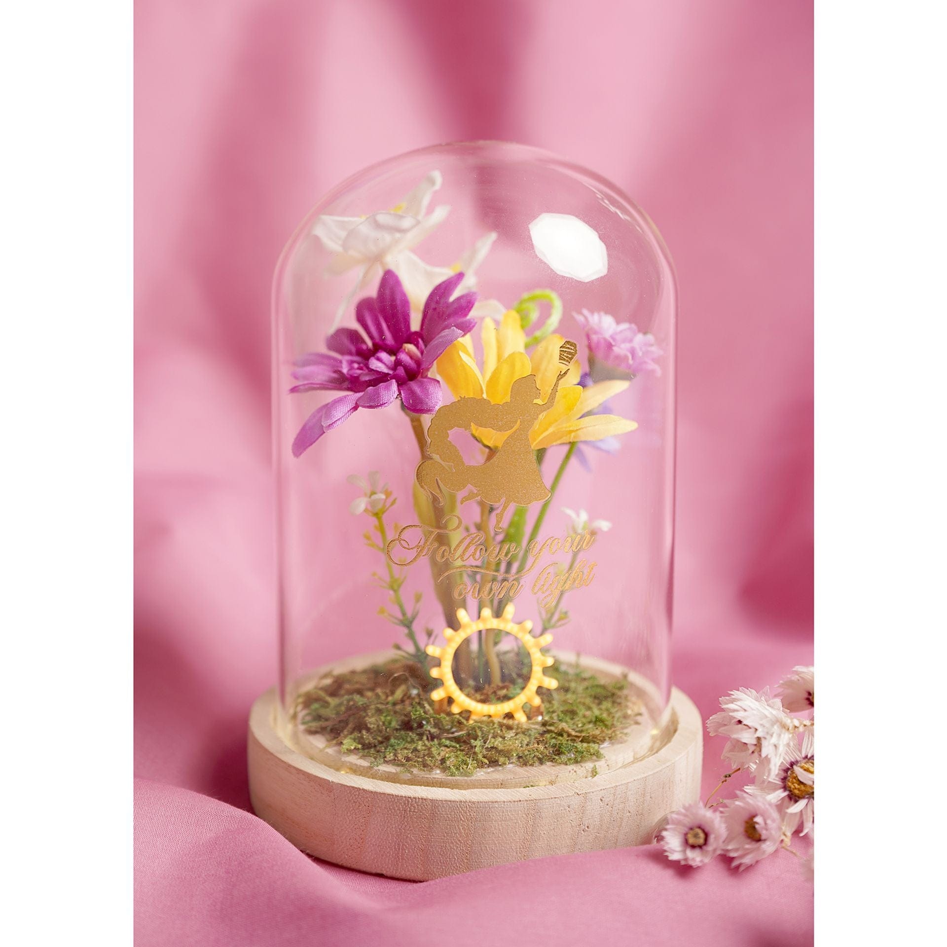 Disney Pastel Princess Florals In A Cloche With Neon Light - Rapunzel Tangled