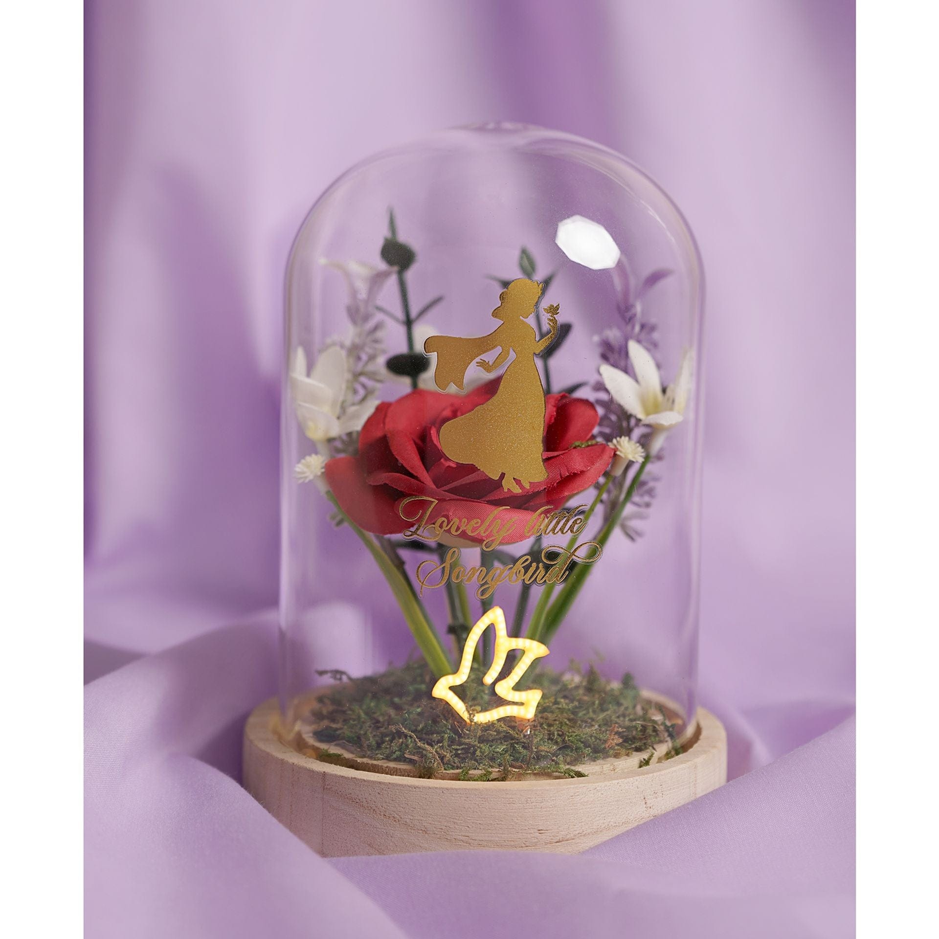Disney Pastel Princess Florals In A Cloche With Neon Light - Snow White