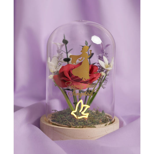 Disney Pastel Princess Florals In A Cloche With Neon Light - Snow White