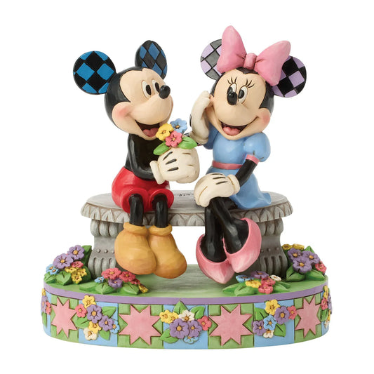 Disney Traditions A Blooming Romance Mickey & Minnie Spring Bench Figurine By Jim Shore