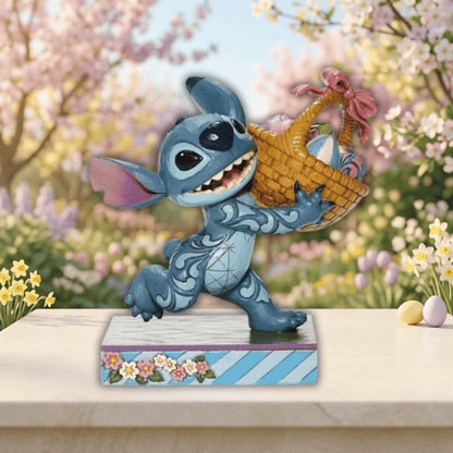 Disney Traditions Bizarre Bunny - Stitch Running off with Easter Basket Figurine by Jim Shore