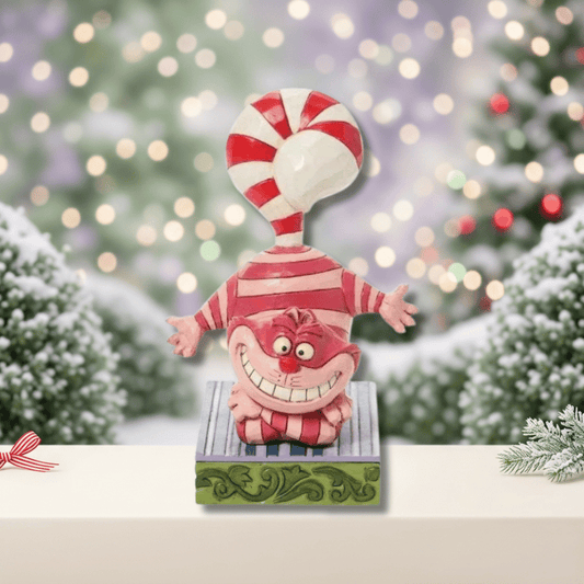 Disney Traditions Candy Cane Cheer Cheshire Cat Figurine by Jim Shore