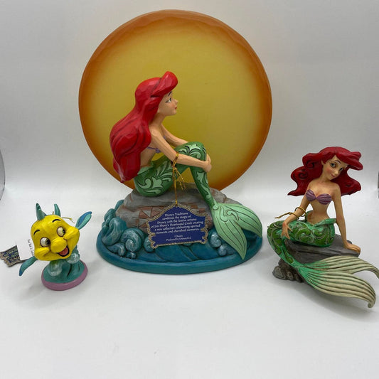 Disney Traditions The Little Mermaid 3 Pack Bundle Figurines - Mermaid by Moonlight, Flounder and Splash of Fun (COMBINED RRP £120)
