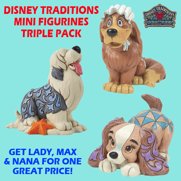 Disney Traditions TRIPLE PACK Dog Mini Figurines, Nana, Lady & Max