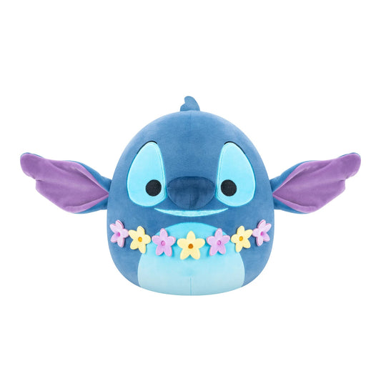The Squishmallows 8 Disney Stitch Wearing Lei plush is a soft, round toy featuring Stitch with large ears and a colorful flower lei—perfect for fans of Squishmallows and Lilo & Stitch.
