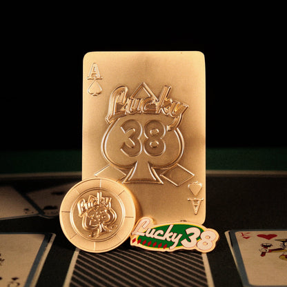 Fallout: New Vegas Lucky 38 Imitation Gold Casino Gifft Set Badge, Poker Chip, Playing Card