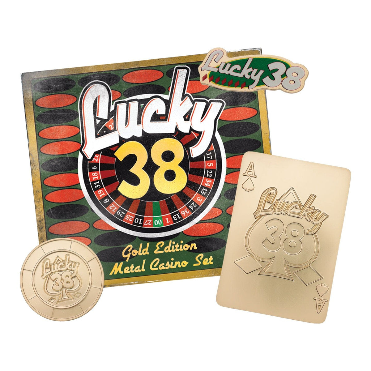 Fallout: New Vegas Lucky 38 Imitation Gold Casino Gifft Set Badge, Poker Chip, Playing Card